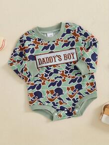 Baby Boy Camouflage Romper  Long Sleeve Crewneck Jumpsuit  Infant Autumn Outfit  Casual Toddler Clothes - Green - View 2