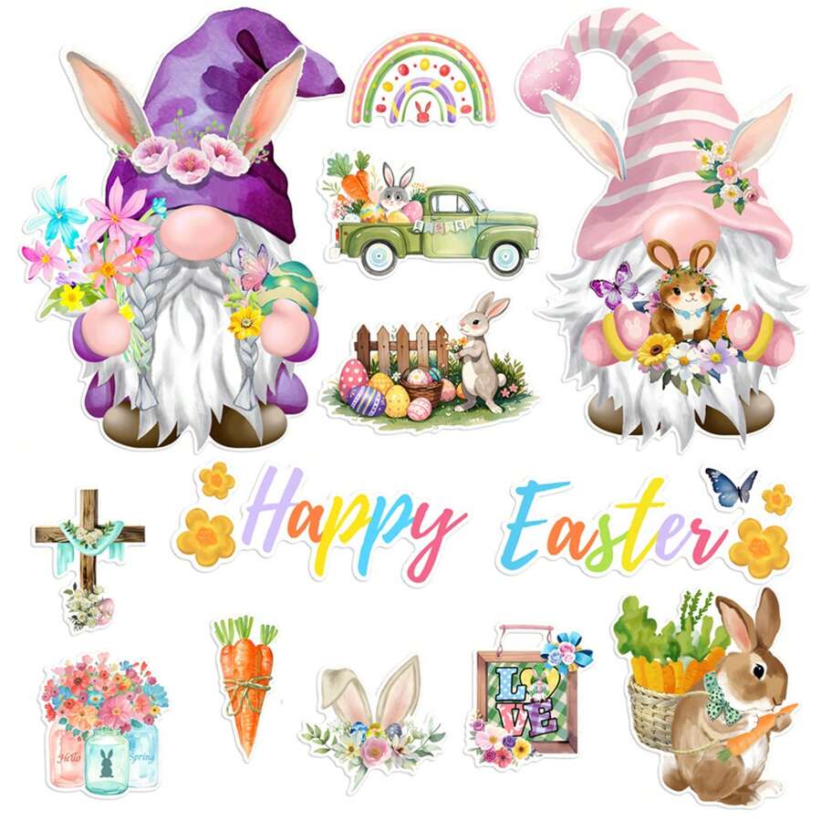 Easter Fridge Magnets Cute Bunny Gnome Carrot Truck Refrigerator Magnets Decorative Magnetic Stickers - Pink - View 1