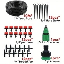 Sistema de riego por goteo para jardinería, set de regadores de micronebulización de dos salidas en color rojo, riego automático ajustable para macetas y herramientas de jardinería