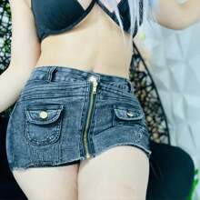 Short Skirt Closure Pockets Mini Denim Fashion Lady Comfortable Sexy