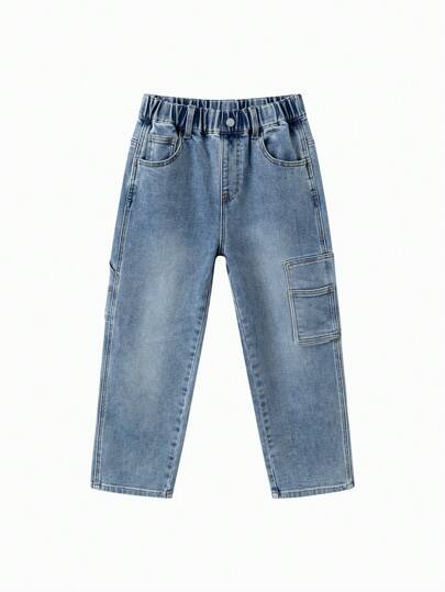 Balabala Boys' Cargo Denim Pants, Stylish Spring Long Trousers