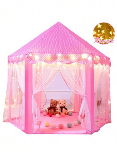 带星光的迷人公主游戏屋 - 适合 3-8 岁儿童的可折叠便携式幻想玩具，理想的圣诞礼物带星光的迷人公主游戏屋 - 适合 3-8 岁儿童的可折叠便携式幻想玩具，理想的圣诞礼物，带灯的粉色城堡游戏帐篷，非常适合男孩和女孩，室内/室外童话锥形房屋，儿童帐篷，儿童帐篷，帐篷，游戏帐篷