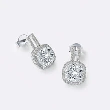XUJIA 1 Pair 925 Sterling Silver Cushion Cut 7x7mm(2.0ct*2pcs) Moissanite Halo Earrings For Women,Elegant And Beautiful Women's Earrings With Beautiful Evening Dress Jewelry Christmas Decorations For Girlfriends Birthday Gifts Valentine's Day Jewelry Gifts Comes With 1pc Moissanite GRA Certificate