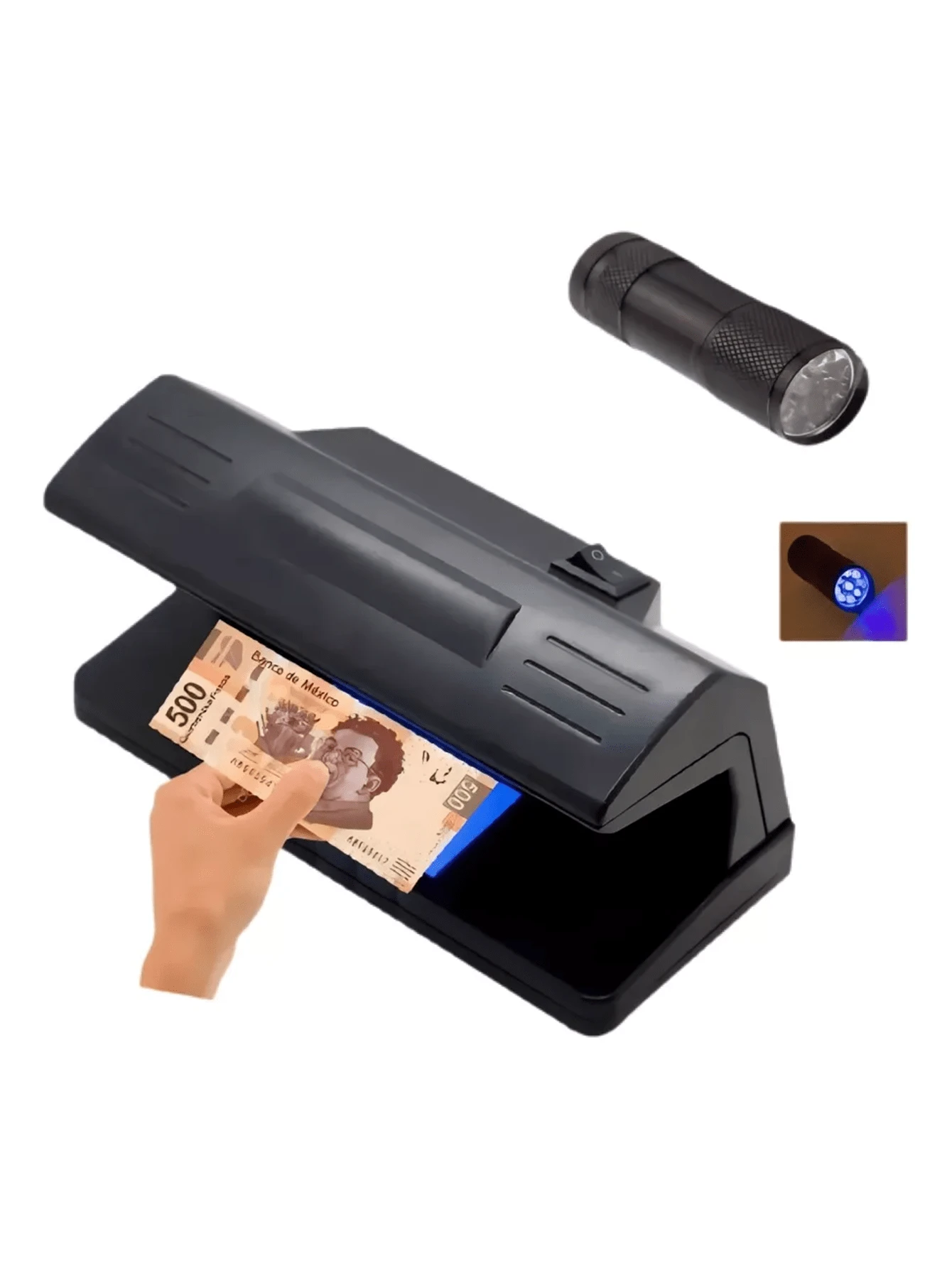 Detector de billetes falsos con luz ultravioleta y linterna ultravioleta - Negro - Ver 1