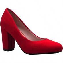 Tacones de plataforma de punta redonda clásicos para mujer con tacón alto en bloque - Adorable,-2025 - Gamuza roja - Ver 1
