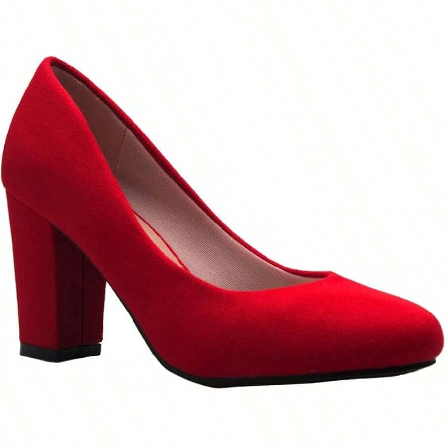 Tacones de plataforma de punta redonda clásicos para mujer con tacón alto en bloque - Adorable,-2025 - Gamuza roja - Ver 1