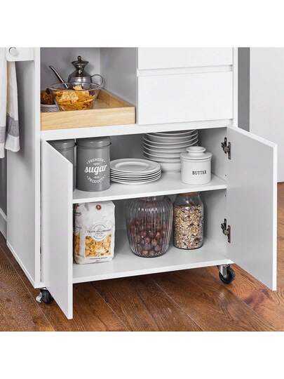 SoBuy Kitchen Trolley Storage Mobile Cabinet Rubber Wood Worktop W72 D42 H84cm FKW123 WN view 6