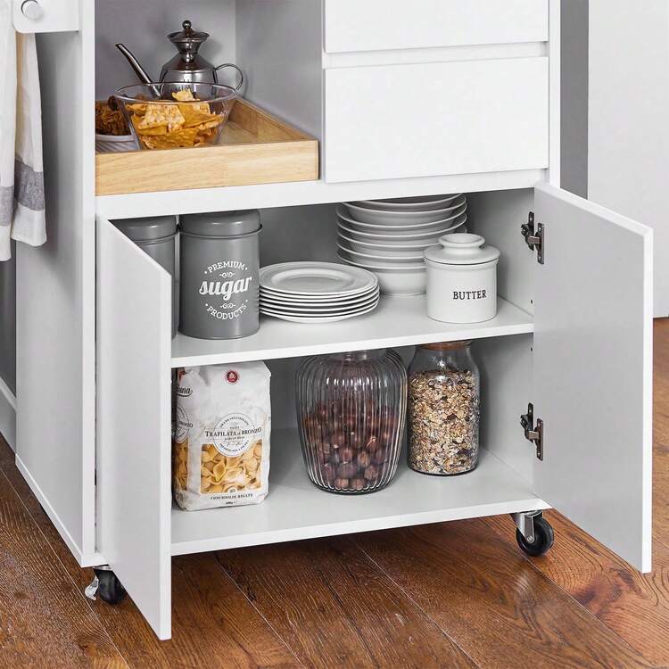 SoBuy Kitchen Trolley Kitchen Storage Trolley Mobile Kitchen Cabinet With Rubber Wood Worktop W72 X D42 X H84cm FKW123-WN - White - View 6