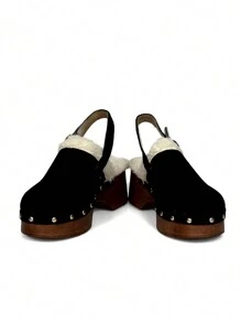 Neue Velourslederimitat Holzfersen Plateausandalen für Damen, stilvolle Sommer Sandalen für Frauen - Schwarz - Übersicht 3