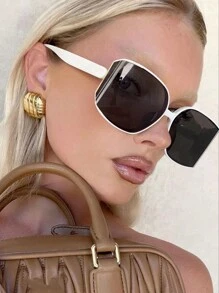 1 pieza Gafas de mujer de montura cuadrada curva de moda en color blanco para salidas, regalos de vacaciones y festivales de música