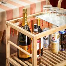 SoBuy Serving Trolley With Wheels Kitchen Trolley Kitchen Shelf Trolley Kitchen Shelf With Wheels Natural W X H X D Approx. 65x80x35cm - Brown - View 8