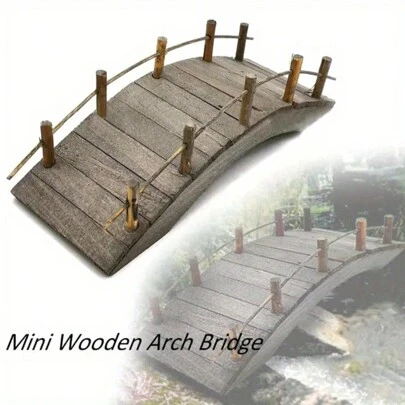 1/12 Scale Mini Wooden Arched Bridge With Railings, Dollhouse Or Fairy Garden Accessory, Decorative Wooden Structure, Non-Electrical, No Feathers, Suitable For Christmas, New Year And General Holiday Displays.
