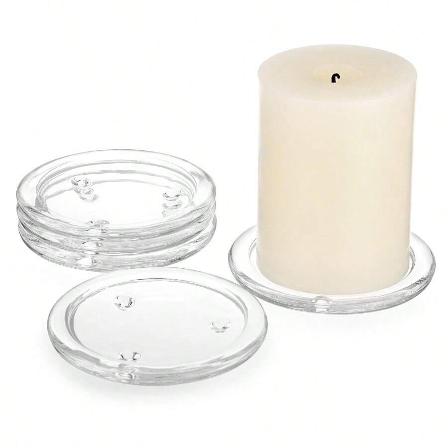 5PCS Clear Glass Candle Tray Glass Pillar Candle Holder Tray, Clear Glass Candle Coaster Holder Pillar Candle Small Round Candle Tray Modern Candle Center Decoration For Table Wedding - Multicolor - View 1
