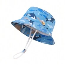 LANGZHEN 儿童防晒帽 幼儿男童女童宽边夏季户外帽子 婴儿渔夫帽 带下巴带 - 男童短沿盆帽 - 查看 61