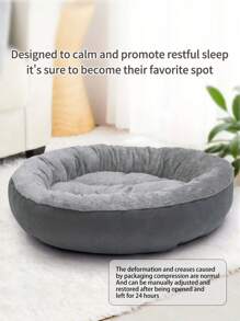 1pc Round Plush Pet Bed For Small/Medium Pets, Thick, Warm, Dark Grey, Soft Cat/Dog Bed Mattress Puppy Keep Dog Bed Cat Bed - Dark Grey - View 9