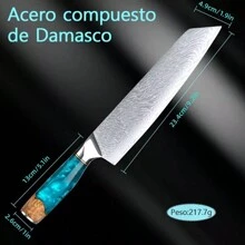 SSGP Cuchillos Para Chef,Cuchillo Chef Acero Damasco,Profesional Afilado Con Alto Contenido Cuchillo De Cocina,Mango ErgonóMico, Cuchillo De Cocina Multiusos Superior Para El Hogar Y El Restaurante - Azul y blanco - Ver 3