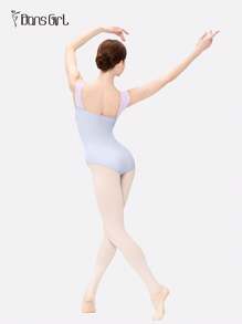 DonsGirl 1pc Women's Off Shoulder Ruched Mesh Front Ballet Leotard, Princess Style, Sweet & Bodycon - Baby Blue - View 11