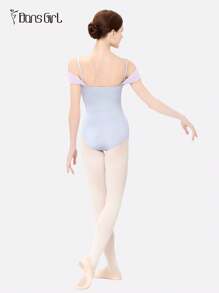 DonsGirl 1pc Women's Off Shoulder Ruched Mesh Front Ballet Leotard, Princess Style, Sweet & Bodycon - Baby Blue - View 7