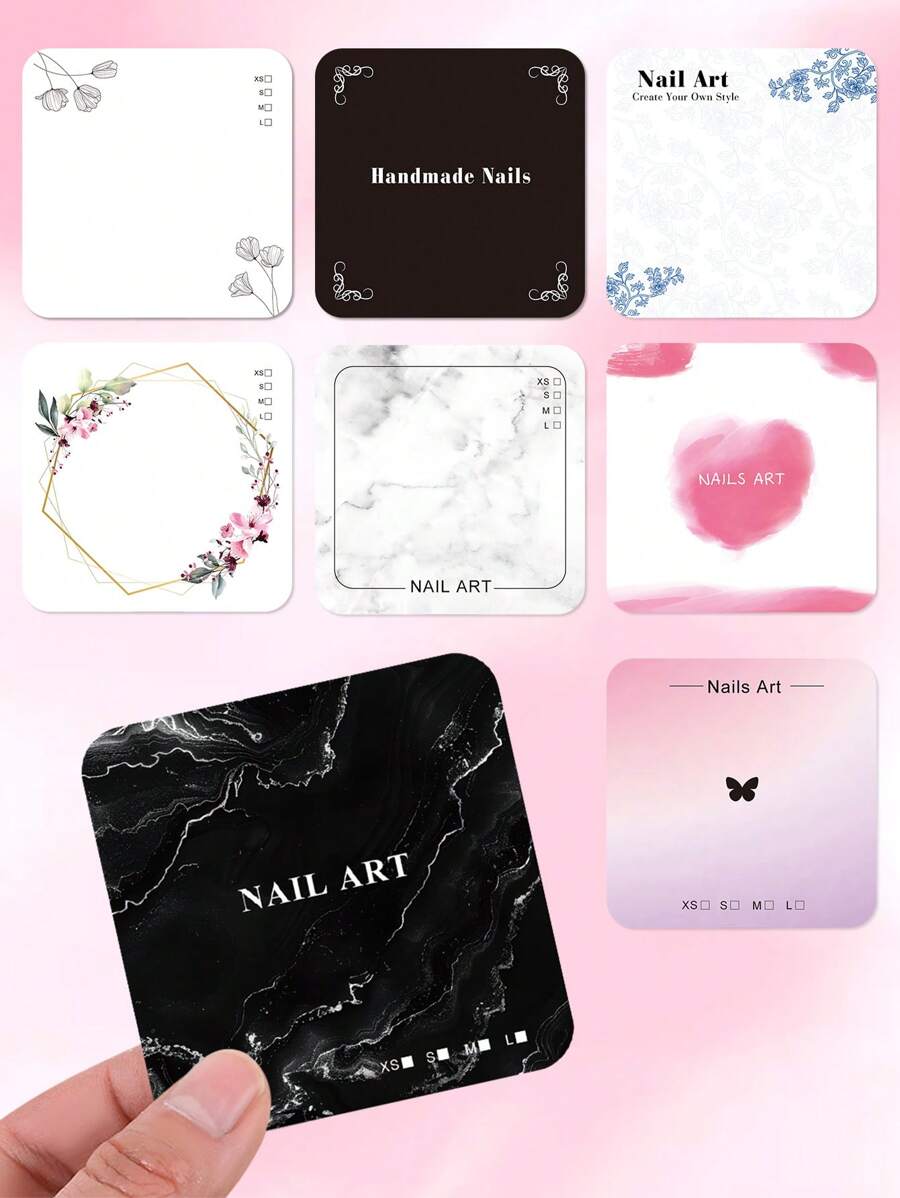 20张 6.5x6.5厘米 指甲包装纸板 圆角展示卡 手工指甲包装纸板 美甲摄影道具 美甲沙龙包装卡 - 彩色 - 查看 1
