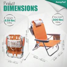 Low Beach Chair 5 Position Lay Flat, Portable Folding Backpack Beach Chairs Heavy Duty With Cooler Bag, Cup Holder For Outdoor/Lawn/T/Picnic/Fishing, Foldable Camping Chair - Multicolor - View 2