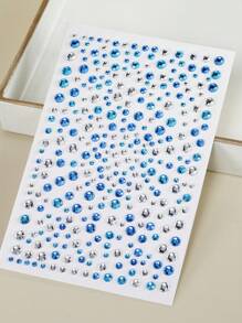 2 piezas Decoraciones de perlas de media luna con mezcla de cielo estrellado 3D brillante de cuentas múltiples en azul y blanco perla, adecuadas para decoración de esquina del ojo/uña/cara, para festivales de música, carnavales, San Valentín, fiestas con estilo Y2K, decoración diaria, fiestas de maquillaje, bailes, se pueden usar para el cabello, los ojos, la cara, la decoración corporal - Multicolor - Ver 2