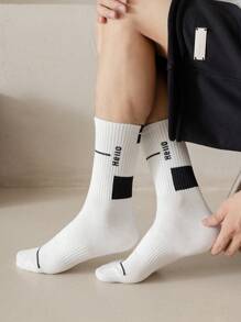 1 Pair/2 Pairs/3 Pairs/4 Pairs/5 Pairs/6 Pairs/7 Pairs/8 Pairs/9 Pairs/10 Pairs Men's White Letter Fashion Retro Minimalist Sports Crew Socks - White - View 4