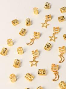 40pcs Star & Moon Pattern Hair Ties, Golden Color Unique Dreadlock Hairpins, Braiding Accessories For Makeup, Party Hair Clips, School Stuff, Hair Accessories - Gold - View 7
