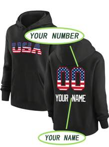 可定制姓名和号码男士休闲美国黑色连帽运动衫刺绣户外运动连帽衫运动上衣定制 S-XXL
