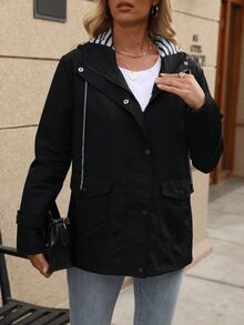 女士长款连帽雨衣，轻便休闲雨衣，全拉链徒步夹克，女士户外防风外套，薄款，春夏款