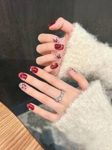 10Pcs Glossy Red Cat Eyes Short Press On Nails With Natural And Smooth Edge Nails For Shopping Traveling Dating Nail Supplies Nails