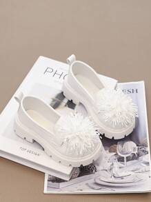 Girls Spring/Autumn Leather Shoes Low-Top Children Shoes Toddler Flat Round Toe Floral Princess Shoes Student Slip-On Casual Middle Child Loafers - White - View 4