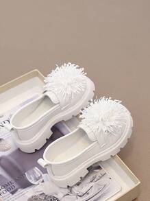 Girls Spring/Autumn Leather Shoes Low-Top Children Shoes Toddler Flat Round Toe Floral Princess Shoes Student Slip-On Casual Middle Child Loafers - White - View 5