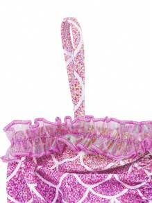 3-Piece Young Girl Mermaid Tail Bikini Set With Mesh, Swimwear Costume