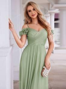 EVER-PRETTY Vestido de dama de honor con hombros descubiertos, diseño sin espalda, color verde salvia, elegante vestido de invitada de boda para la ceremonia nupcial