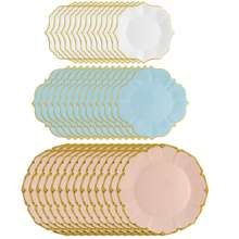 60pcs Elegant Wedding Paper Plates, Disposable Party Plates Suitable For Birthday, Baby Shower, Wedding, Easter And Other Occasions, Serves 20 Guests (7 Inch + 9 Inch + 10 Inch) - White Blue Pink - View 3