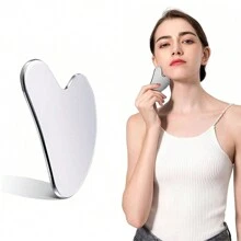 不锈钢刮痧面部工具刮痧器金属刮痧紧致皮肤按摩刮痧美容工具身体眼颈按摩器带旅行袋护肤礼品 - 銀色 - 查看 1