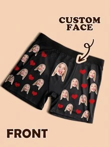 1pc Customized Valentine's Day Men's Underwear, Personalized Men's Underwear, Customized Boxer Briefs, Personalized Boxer Briefs, Customized Funny Face Boxer Briefs - Multicolor - View 2