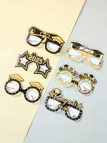 6个毕业派对纸眼镜道具，黑金配色，2025毕业派对拍照道具，2025毕业派对装饰，派对装饰，毕业季派对礼物，毕业配饰，毕业快乐派对用品 - 2025畢業季 - 查看 1