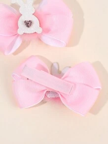 2 件装复活节女孩发饰 可爱闪光兔子装饰蝴蝶结发夹毛球装饰罗缎丝带蝴蝶结鳄鱼夹带全衬里心形兔子发夹女孩节日派对装扮装饰用品礼物儿童婴儿发饰 - 彩色 - 查看 5