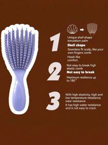 1pc Purple Shell Shaped Comb, Multi-Functional Comb For Wet & Dry Hair With Hollowed-Out Design, Massage Comb For Volumizing, Styling & Detangling, Anti-Static & Anti-Knotting, Curve Comb For Hair Perming, Volumizing & Smoothing - Purple - View 7