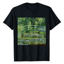 Monets Water Lilies And Japanese Bridge T-Shirt,220g Pure Cotton Single-Sided Printed Round Neck Short Sleeved Shirt.