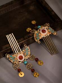 1pc Hairpin Insert Comb Tassel Hairpin Step Shake Hairpin Chinese Style Headwear Accessories,Ladies' Daily Party Accessories, Fashionable Jewelry, Best Friend Gifts. Combs For Hair Side Comb, School Stuff, Wedding, Hair Accessories - Gold - View 12