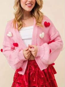 Women's Valentine's Day Bow Tie Cardigan Sweaters Sequin Graphic Long Sleeve Open Front Knitted Cardigans Cute Party Sweater Tops - Hồng - Xem 1