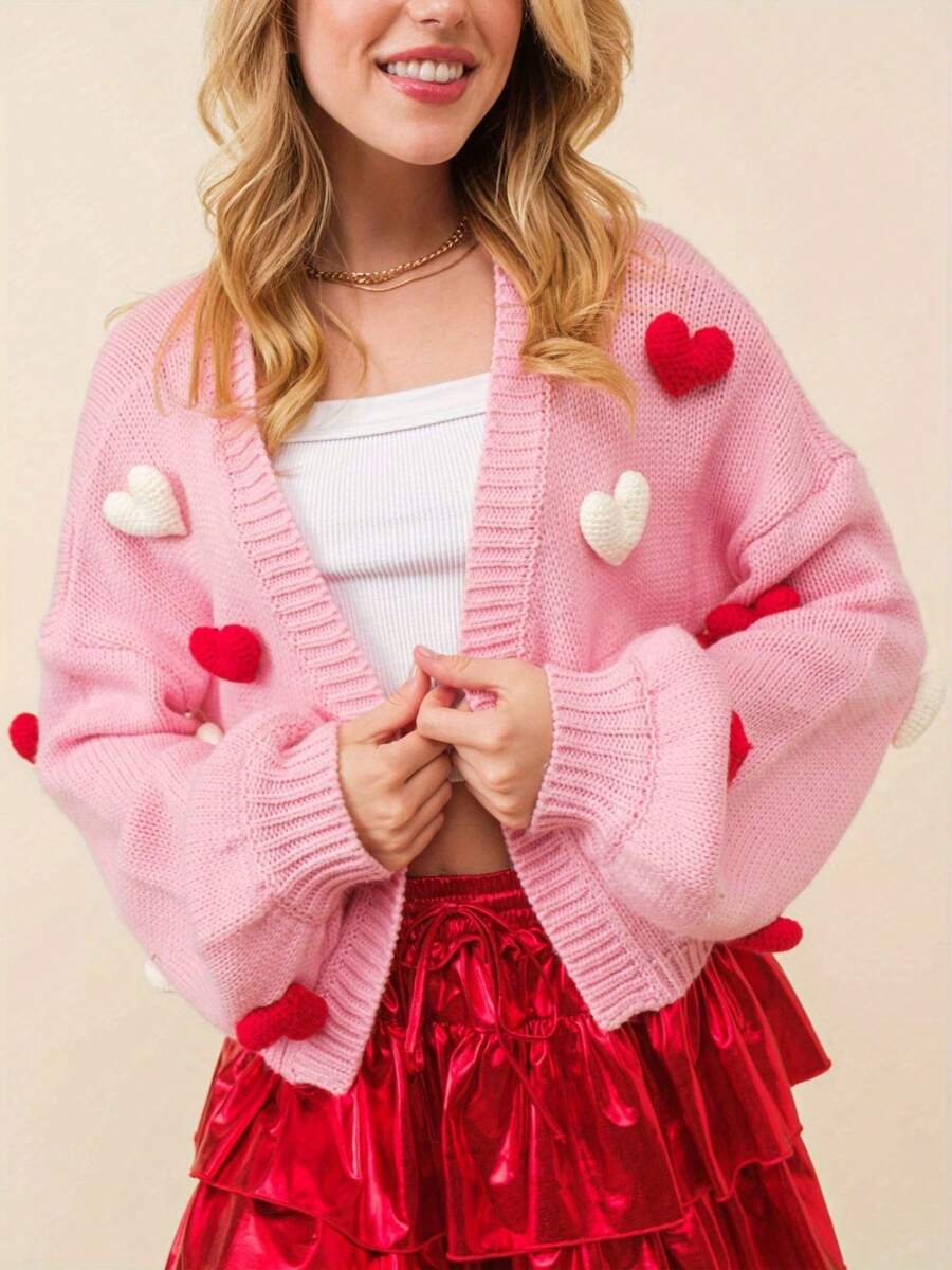 Women's Valentine's Day Bow Tie Cardigan Sweaters Sequin Graphic Long Sleeve Open Front Knitted Cardigans Cute Party Sweater Tops - Hồng - Xem 1