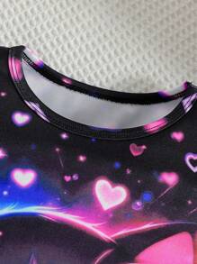 Jonge meisjes zomer Glow in the Dark schattige kattenprint korte mouwen shorts pyjamaset (gloeit alleen onder UV-licht)