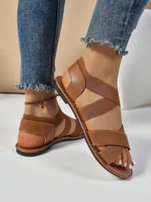 女士平底凉鞋，弹性交叉带，宽松舒适沙滩鞋，简约时尚新休闲风格