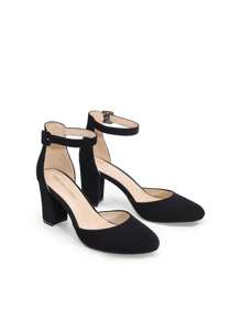 Women's Ankle Strap Closed Toe Chunky Heel Pumps Low Block Round Toe Solid Color Heels Elegant Bridal Wedding Dress Pumps Shoes - 黑色 - 查看 9