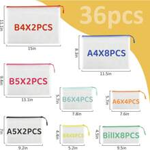 36pcs Mesh Zipper Pouch Bags,12 Colors For Storage Bags With Zipper, 8 Sizes For Reusable Plastic Zip Organizer For Travel Cosmetics - Multicolor - View 2