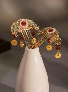 1pc Hairpin Insert Comb Tassel Hairpin Step Shake Hairpin Chinese Style Headwear Accessories,Ladies' Daily Party Accessories, Fashionable Jewelry, Best Friend Gifts. Combs For Hair Side Comb, School Stuff, Wedding, Hair Accessories - Gold - View 4