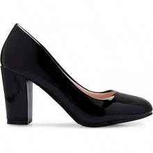 Tacones de plataforma de punta redonda clásicos para mujer con tacón alto en bloque - Adorable,-2025 - Patente negra* - Ver 4